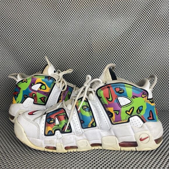 Nike Air More Uptempo Peace Love Swoosh Sneakers Mens 11.5 White Lace Up Logo main image 7